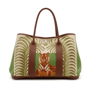 Hermès Garden Party tote in Tigre Royale printed canvas and brown leather