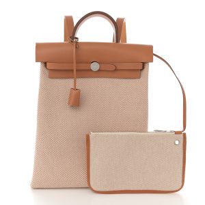 Hermes Herbag backpack in natural canvas with leather trim and removable pouch