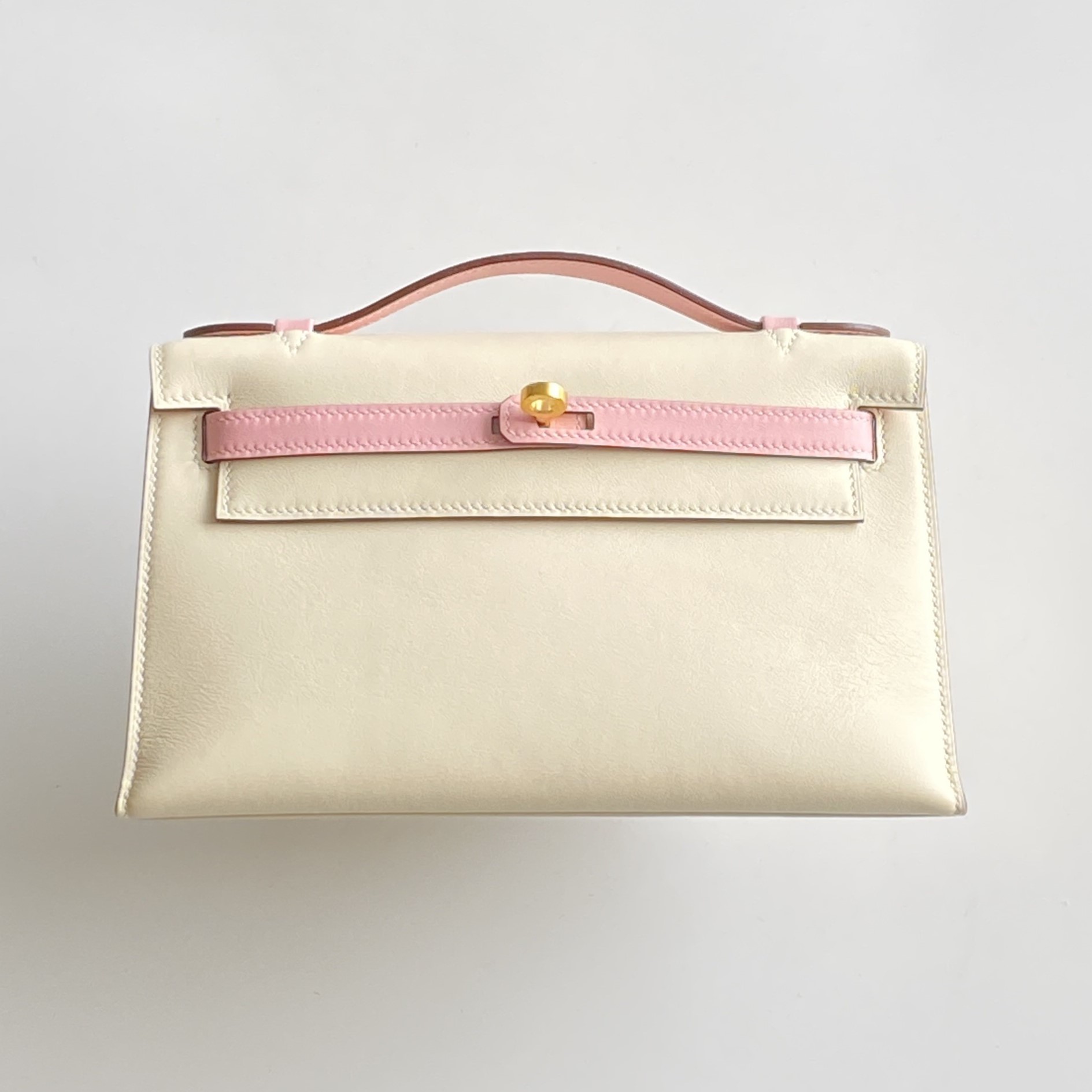 Epsom hermes kelly clutch pochette in white and pink